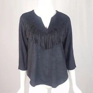 Express Boho Top Women Size Small Faux Suede Fringe 3/4 Sleeve Festival New NWT - Picture 1 of 5