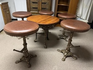 Antique Cast Iron Pub Table and Stools - Picture 1 of 3
