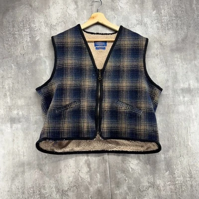 VINTAGE Pendleton Wool Vest Mens XL Plaid Full Zip Sherpa Lined USA Made - Image 1 of 4