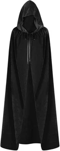 59Inch Velvet Cloak with Hood for Men & Women, Hooded Cape 59 inch, Black - Picture 1 of 7