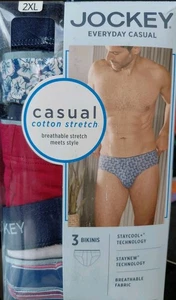 Jockey Mens XL Casual Cotton Stretch Bikinis 3 Pack Breathable 40-42 - Picture 1 of 4