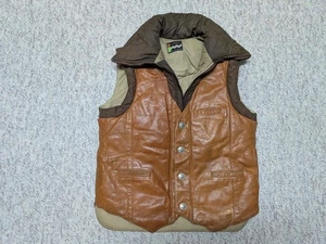 vintage 1970s puffer vest GOOSE DOWN indian head nickel S leather WESTERN ski 38 - Picture 1 of 10