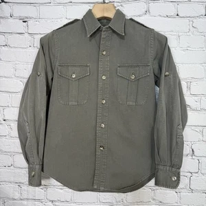 Vintage Willis & Geiger Button Shirt Size S Gray Green Safari Shooting Roll Tab - Picture 1 of 18
