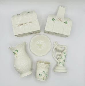 Lot Of 6 Vintage Belleek Irish Shamrock Porcelain Harp Murphys Pub St Patrick’s - Picture 1 of 22