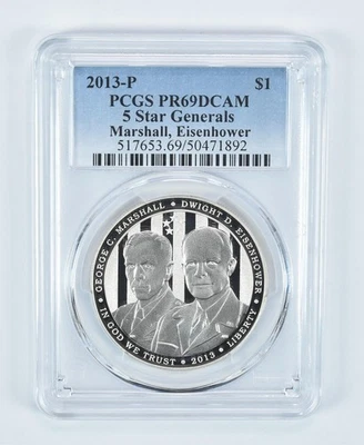 2013-P 5 Star Generals Commemorative Dollar PR69 DCAM PCGS Blue Label *1058 - Image 1 of 4