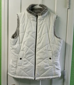 KC Collections Women's Reversible Puffer Faux Fur Vest White Gray Size XL - Picture 1 of 6