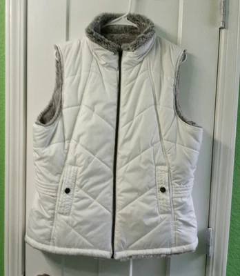 KC Collections Women's Reversible Puffer Faux Fur Vest White Gray Size XL - Image 1 of 4