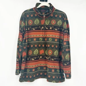 Essentials by Oleg Cassini Mens VTG Fall Leaf Fleece 1/4 Zip Pullover Jacket L - Picture 1 of 4