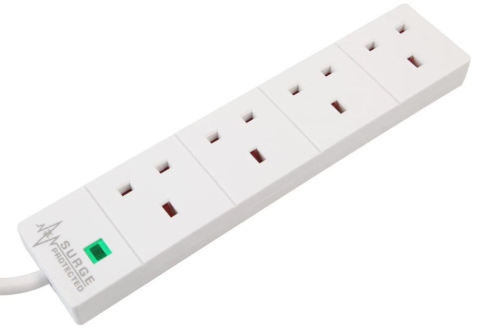Pro-Elec 4 Gang 8m Surge Protected Mains Extension Lead White PELB1537 9988S-8M - Image 1 of 1