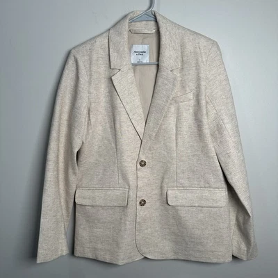 Abercrombie & Fitch Men's Beige Linen Blazer Suit Jacket, Small - Image 1 of 4