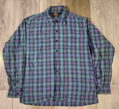 RRL Double RL Shirt Men Meduim Green Blue Plaid Button Up Long Sleeve Shirt - Image 1 of 4