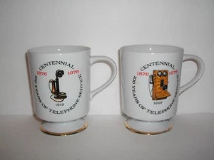 VINTAGE PAIR OF FINE CHINA BY VILETTA MUGS/CUPS~CENTENNIAL TELEPHONE SERVICE - Picture 1 of 3