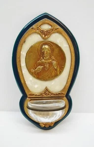 + Antique Wall Mounted Holy Water Font + Jesus Sacred Heart + Chalice co. (SR1) - Picture 1 of 8