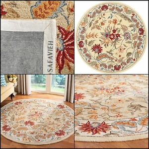 Safavieh Round Area Rug Wool Floral Carpet Cotton Backing Ivory 4 x 4 ft Home