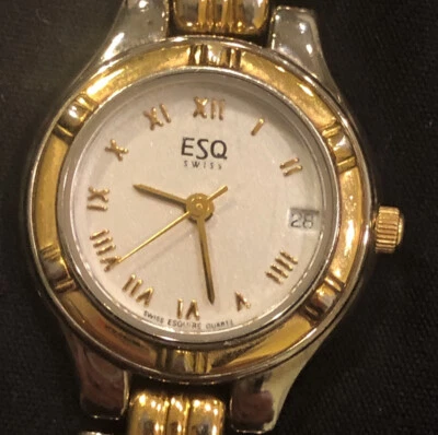 Reloj ESQ By Movado Hecho en Suiza Banda de Dos Tonos Indicador de Fecha Modelo 100177A ¡Bonito! Foto 1 de 4