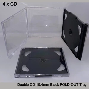 4 Double CD Jewel Case 10.4mm with Black FOLD-OUT Tray Empty Replacement HQ AAA - Afbeelding 1 van 24