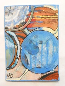 Collectible Abstract ACEO OOAK Blue Bronze White Black Geometric - Bild 1 von 3