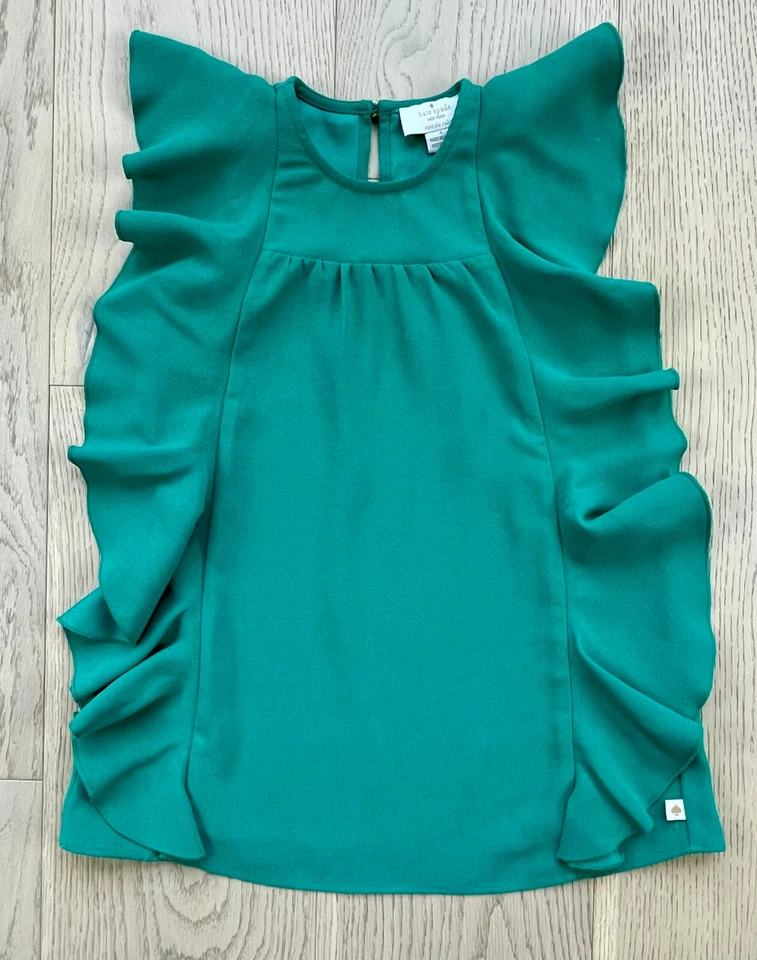 KATE SPADE DRESS Girls HOLIDAY Green Ruffles Size: 4 EUC FREE SHIP - Image 1 of 4