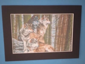 Impresión de pintura de 5" x 7" enmarañada de 4" x 6" paquete pequeño descansando lobos relajantes - Imagen 1 de 3