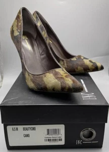 Zapatos de tacón INC International Concepts 6,5 camuflados verde marrón con caja usados en excelente estado ¡Como nuevos! - Imagen 1 de 23