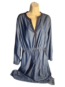 Lane Bryant Women’s 16 Denim Shirt Dress Cotton V-Neck Adjustable Sleeves - Picture 1 of 7