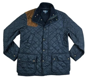 *HOT VTG Men's POLO RALPH LAUREN PARKA HUNTING QUILT LEATHER LINED NAVY Jacket L - Picture 1 of 16