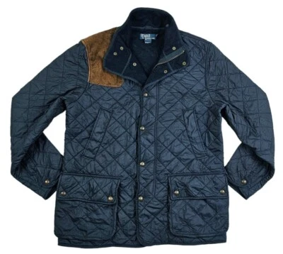 *HOT VTG Men's POLO RALPH LAUREN PARKA HUNTING QUILT LEATHER LINED NAVY Jacket L - Image 1 of 4
