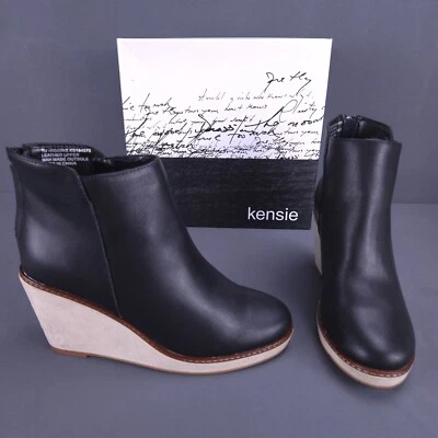 Kensie Hatley Mujer Tela Botas de Cuña Cuero Botín al Tobillo Cremallera Negro EE. UU. 7 M Foto 1 de 4