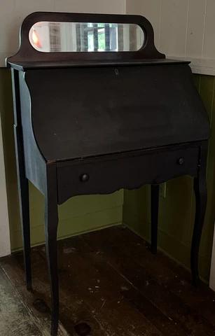 Antique Mahogany Secretary Writing Desk Beveled Mirror Drawer 30" x 15" x 48” Cover