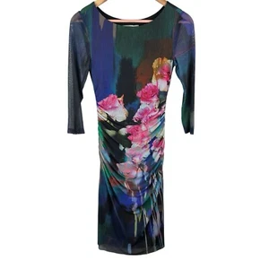 Kay Unger Dress Womens Small Bodycon Watercolor Sheath Artsy Art To Wear Ruched - Picture 1 of 24