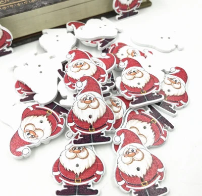 100X Weihnachtsschmuck Holz Knopf/Knöpfe Nähen Weihnachtsmann scrapbooking 35mm - Bild 1 von 4