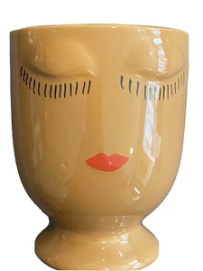 Mini Ceramic Planter with Painted Woman's Face, 3.5 " Tall, by Accent Decor - Picture 1 of 6