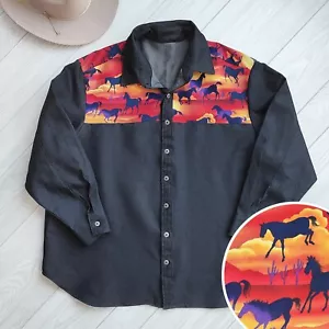 De colección Nueva Camisa Denim Western Horse Chaqueta Puesta de Sol Manga Larga Botón EE. UU. 5XL - Imagen 1 de 10