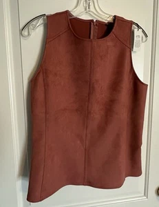Ann Taylor Women's Size S Small Faux Suede Pink Top Blouse Sleeveless Zip NWT - Picture 1 of 9