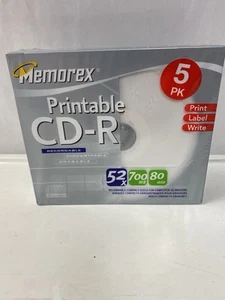 New Sealed Memorex Printable Recordable Blank CD-R, 5 Pack 52x 700MB 80 min CDs - Photo 1/4