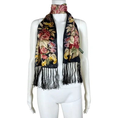 RALPH LAUREN Floral 100% Silk Scarf with Fringe GORGEOUS! - NTSF - Image 1 of 4