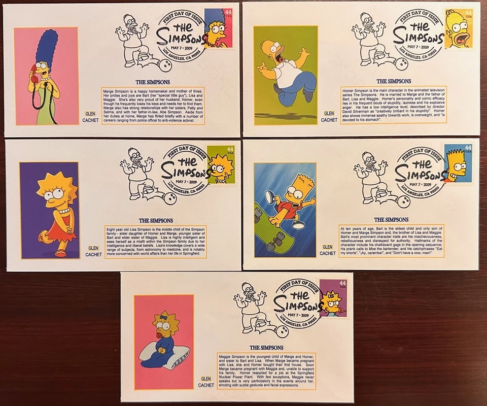 US #4399-4403 FDC(5) 2009 (Glen Cachets); The Simpsons *d - Image 1 of 1