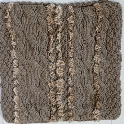 Pottery Barn Cable Knit Faux Fur Pillow Cover 24” Taupe Caramel Marketing Sample - Image 1 of 4
