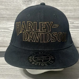 Harley Davidson Hat Mens Black Spellout Fitted Size 7 XS Baseball Cap Woven New - Picture 1 of 8