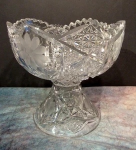 ANTIQUE AMERICAN BRILLIANT PUNCH BOWL & STAND LATE 1800S-DEEP CUT PA (EZS003618) - Picture 1 of 11