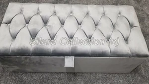 NEW GREY OTTOMAN STORAGE BOX TOY BENCH CHESTERFIELD PLUSH SOFT VELVET  - Picture 1 of 6