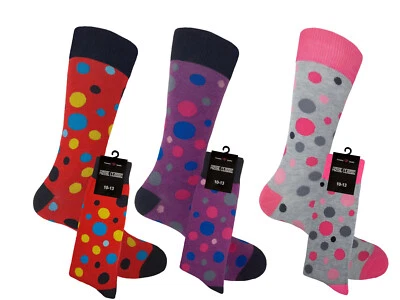 3PK DRESS SOCKS POLKA DOT PURPLE PINK RED COTTON NOVELTY SOCKS TRUE TO SIZE - Image 1 of 4