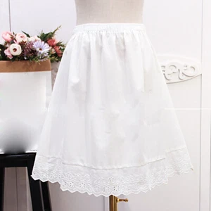 Ladies Underskirt Half Waist Slip Cotton Embroidery Lace Hem Petticoat Summer - Picture 1 of 11