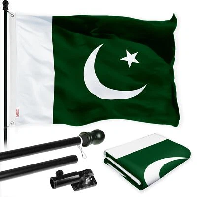 NUEVO G128 Bandera y asta de bandera de Pakistán, 6 pies poste negro y bandera 150D impresa 3x5 pies Foto 1 de 4