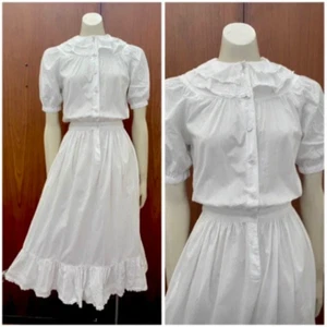 70s vintage Indian white boho dress embroidered lace S-M - Picture 1 of 8
