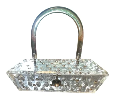 Spectacular Rhinestone Inset Lucite Vintage 50's Hangbag or Purse.  Lewellyn Inc - Image 1 of 4