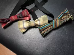 Set of 3 Vtg Elastic Band Bow Ties Plaids & Stripes Homemade - Picture 1 of 6