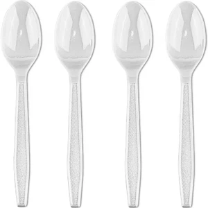 Classic Plastic Teaspoons (50 Count) - Durable White Plastic Spoons Heavy Duty, - Picture 1 of 3