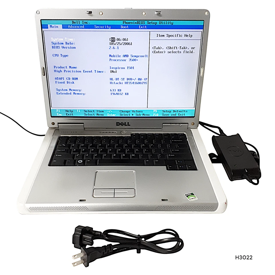 Dell Inspiron 1501 15.6" Laptop Mobile AMD Sempron 2GB 80GB HDD Boots/Bios H3022 - Image 1 of 4