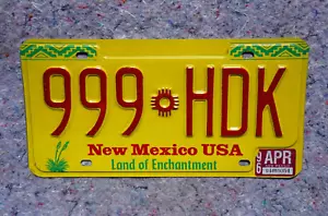 1996 NEW MEXICO License Plate # 999 - HDK - Picture 1 of 3